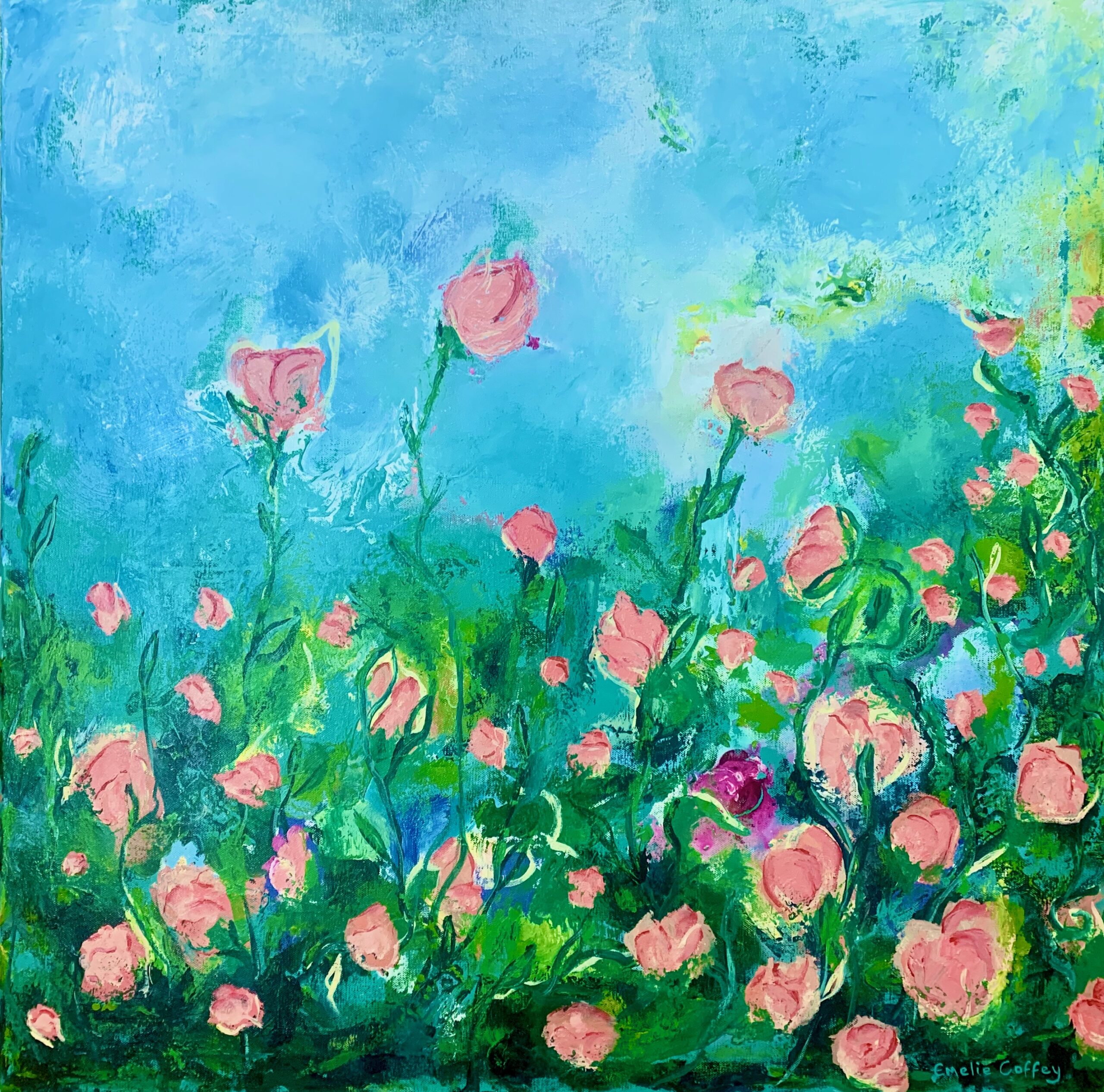 floral painting 85 x 85 cms